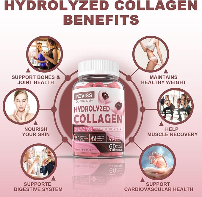 Hydrolyzed Collagen Peptides Gummies 800mg, Sugar Free Multi Peptides Type I II III V & X, Plus Biotin, Keratin & Vitamin for Women Men Healthy Skin Hair Nails, Bone & Joint Support
