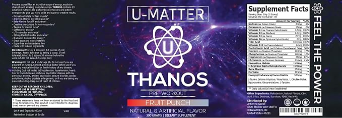 Thanos Pre-Workout Powder | Includes L-Taurine, Betaine Anhydrous, L-Arginine, L-Citrulline Malate & L-Tyrosine | Fruit Punch Flavored PreWorkout | Energy Boost, Pump, & Focus - 30 Servings