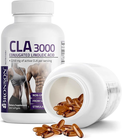 Bronson CLA 3000 Extra High Potency Supports Healthy Weight Management Lean Muscle Mass Non-Stimulating Conjugated Linoleic Acid 300 Softgels