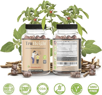 TruHeight Growth Gummies (Watermelon) Natural Growth & Development Supplement for Kids & Teens - Endorsed by Pediatricians - Vitamin D, K, Calcium & Ashwaganda, Bone Strength - Kids Vitamins, Ages 5+