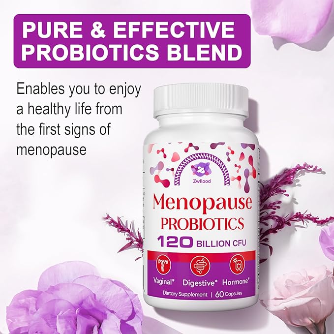 Menopause Supplements for Women, 120 Billion CFU Menopause Probiotics for Women, All-Natural Probiotic for Hot Flashes Menopause, Night Sweats, Mood Swings, Gut and Hormone - 60 Herbal Capsules