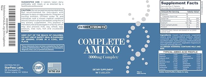 Complete Amino Formula, Build Stronger Muscles and Increase Energy | Amino Supplements 90 Count