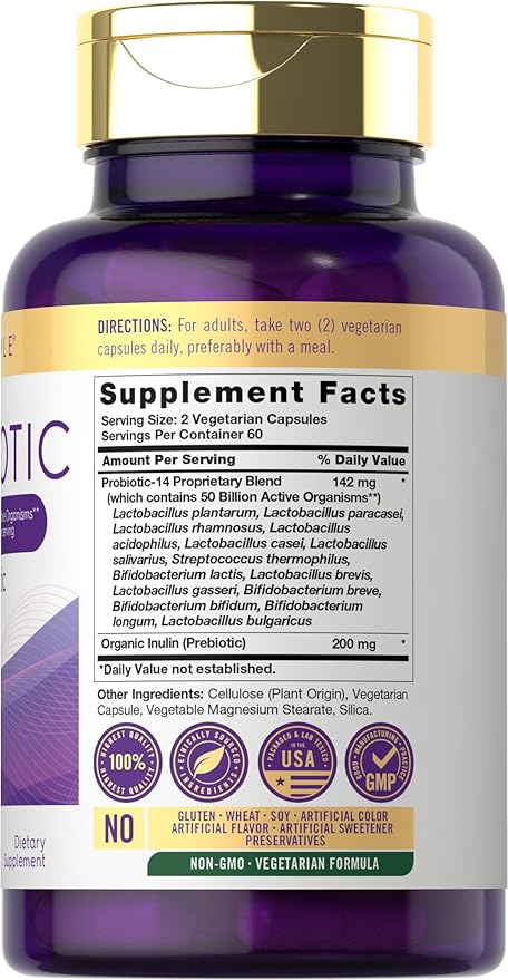 Carlyle Probiotics with Prebiotics | 120 Capsules | 50 Billion Active Organisms | Non-GMO & Gluten Free Supplement