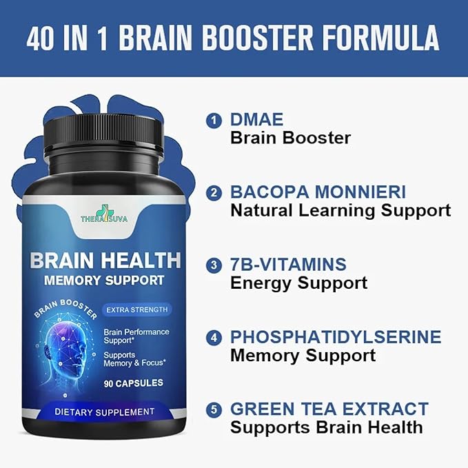 Brain Health Complex | Includes L-Theanine + Vitamin B6 + Phosphatidylserine, Natural Supplement for Focus, Clarity, and Cognitive Function, 90 Softgels - 45 Day Supply