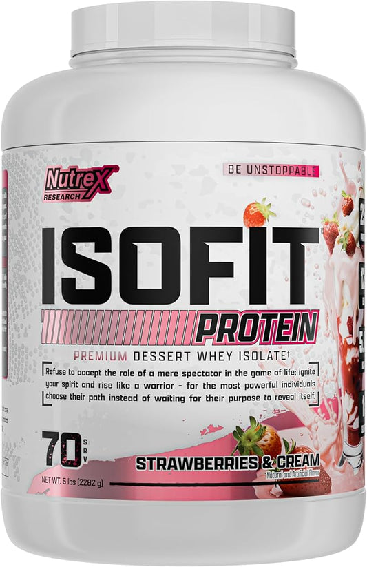 Nutrex Research IsoFit Whey Protein Powder Instantized 100% Whey Protein Isolate (70 Servings, Strawberries & Cream)