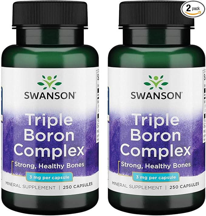 Swanson Triple Boron Complex - Bone Health and Joint Support Mineral Supplement - Citrate, Aspartate, Glycinate (250 Capsules) (2 Pack)