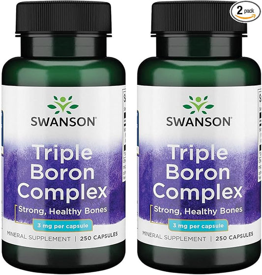 Swanson Triple Boron Complex - Bone Health and Joint Support Mineral Supplement - Citrate, Aspartate, Glycinate (250 Capsules) (2 Pack)
