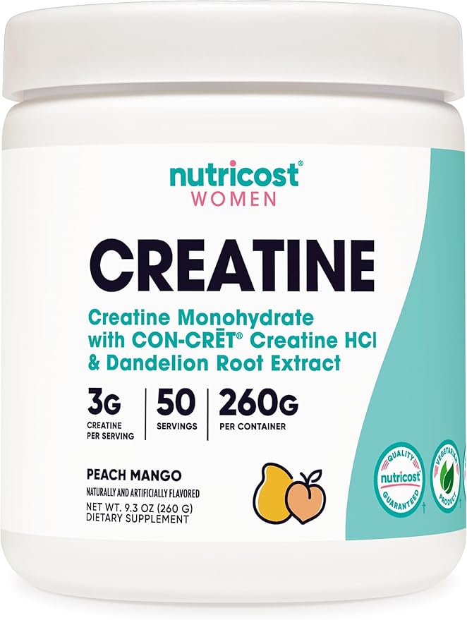 Nutricost Creatine Monohydrate Powder for Women, Micronized, Peach Mango Flavor, 50 Servings - Vegetarian, Non-GMO, Gluten Free