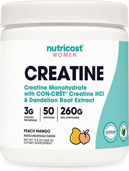 Nutricost Creatine Monohydrate Powder for Women, Micronized, Peach Mango Flavor, 50 Servings - Vegetarian, Non-GMO, Gluten Free