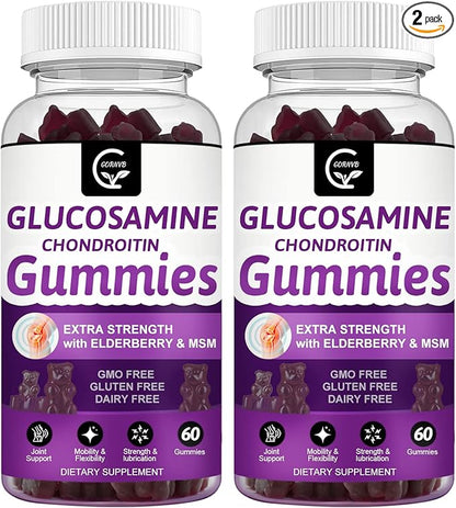 Glucosamine Chondroitin Gummies with MSM & Elderberry Extra Strength - Joint Support, Antioxidant Immune Support Supplement for Adults, Men & Women - 60 Chondroitin Gummies (2 Pack)