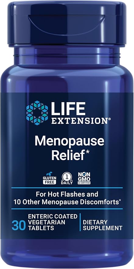 Life Extension Menopause Relief – Siberian Rhubarb, Menopause Supplement for Women, Ease hot Flashes, Mood Swings, Night Sweats Relief, Hormone-Free, Gluten-Free, Non-GMO, Vegetarian, 30 Tablets