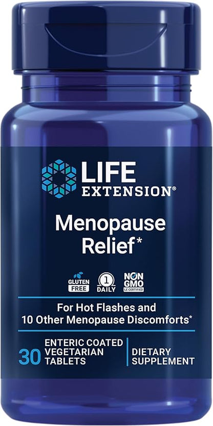 Life Extension Menopause Relief – Siberian Rhubarb, Menopause Supplement for Women, Ease hot Flashes, Mood Swings, Night Sweats Relief, Hormone-Free, Gluten-Free, Non-GMO, Vegetarian, 30 Tablets