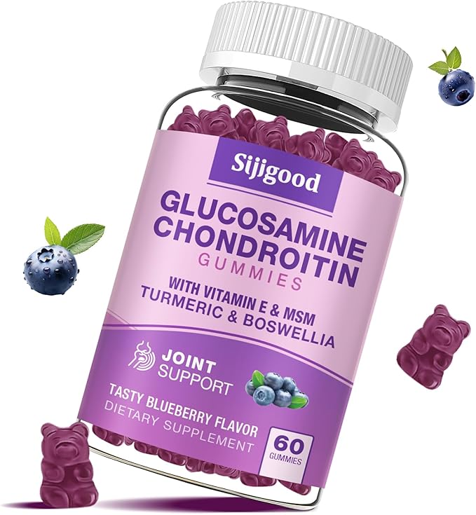 Glucosamine Chondroitin Gummies, Extra Strength Glucosamine Chondroitin MSM with Elderberry & Turmeric Supplement Support Joint & Antioxidant- 60 Blueberry Flavored Gummies
