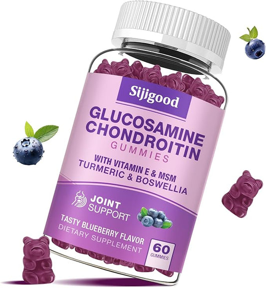 Glucosamine Chondroitin Gummies, Extra Strength Glucosamine Chondroitin MSM with Elderberry & Turmeric Supplement Support Joint & Antioxidant- 60 Blueberry Flavored Gummies