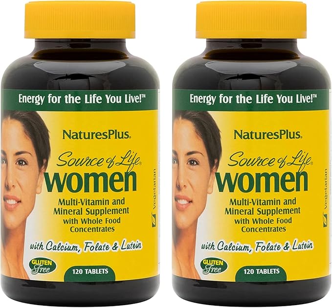 NaturesPlus Source of Life Women Multivitamin - 120 Vegetarian Tablets - Whole Foods, Enzymes & Minerals - Overall Health, Energy - Gluten-Free - 60 Servings