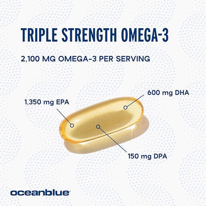 Oceanblue Professional Omega-3 2100 – 120 ct – 2 Pack – Triple Strength Burpless Fish Oil Supplement with High- Potency EPA, DHA, DPA – Wild-Caught – Orange Flavor (120 Servings)
