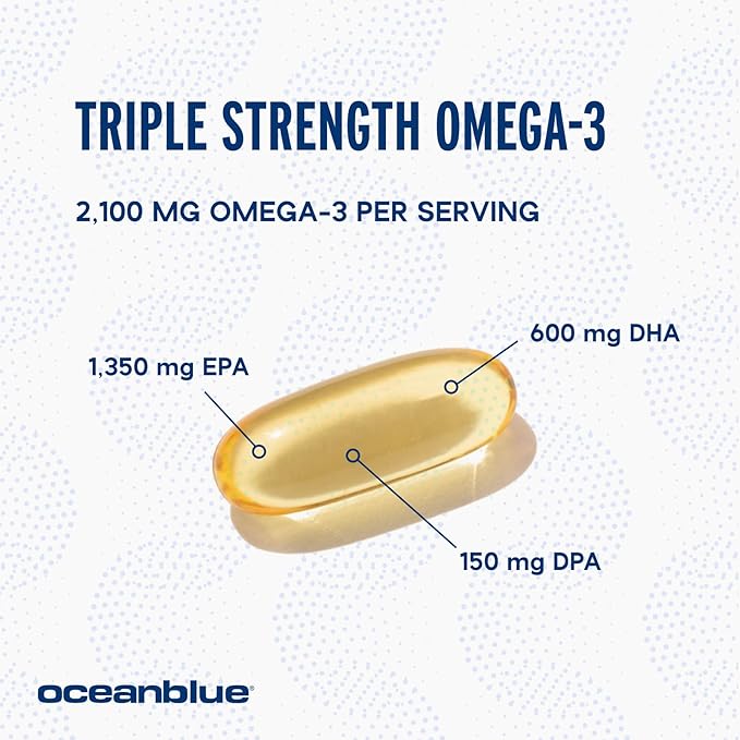 Oceanblue Professional Omega-3 2100 – 120 ct – 2 Pack – Triple Strength Burpless Fish Oil Supplement with High- Potency EPA, DHA, DPA – Wild-Caught – Orange Flavor (120 Servings)