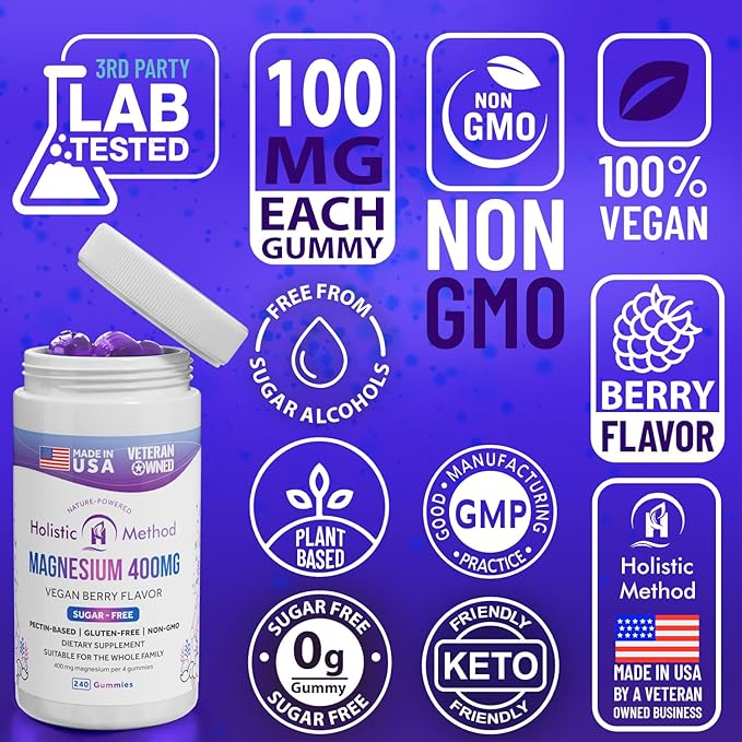 Magnesium Citrate Gummies - Sugar-Free, Vegan and Non-GMO for Better Sleep and Relaxation - No Sugar Alcohol - Magnesium Supplement for Adults, Teens and Kids - Mixed Berry - 240 Chews