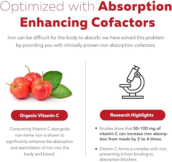 Liquid Iron Supplement | Organic Certified, Berry Flavor - Whole Food Vitamin C Absorption Boost & Blood Building B Vitamins - Methyl B12, L-Methylfolate & B6 - Supports Healthy Iron Levels - 7.6 oz