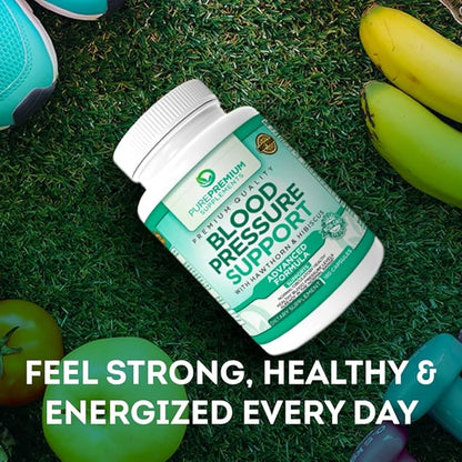 PurePremium Blood Pressure Support with Hawthorn Berry, Hibiscus - Nitric Oxide with Vitamin B6 - Garlic Supplements for Normal Nitric Oxide Supplement - 180 Caps