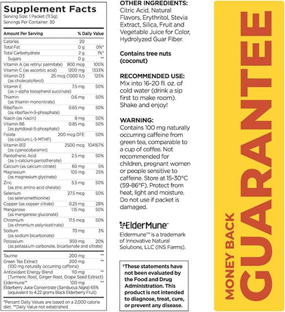 Pureboost Immune Clean Energy Booster, Refreshing Energy Drink Mix and Immunity Supplement with Elderberry, 1,200 mg Vitamin C, Vitamins A + D, and Zinc. Sugar-Free Energy (Tropical Spark, 30 Count)