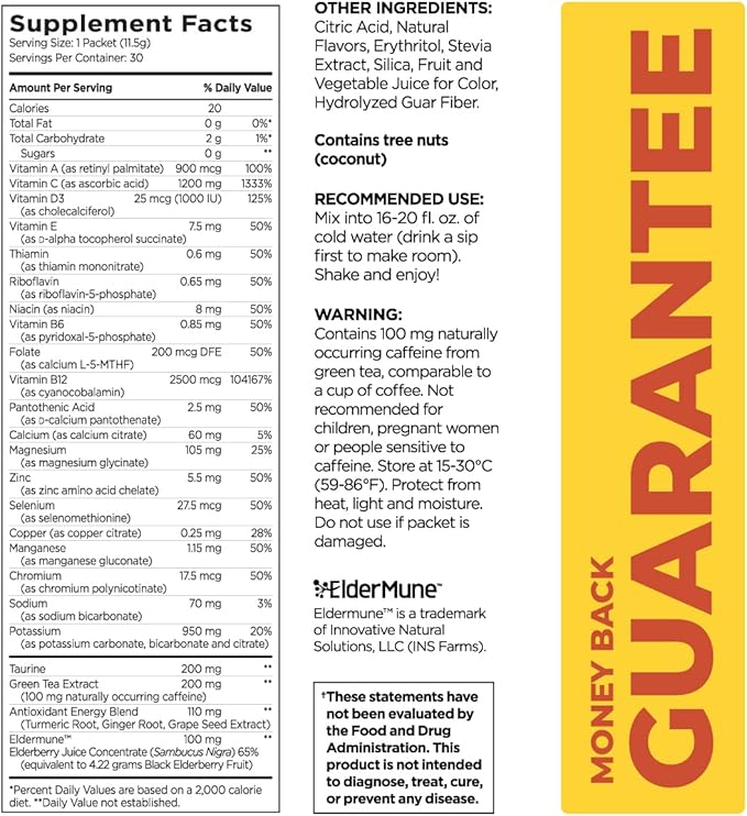 Pureboost Immune Clean Energy Booster, Refreshing Energy Drink Mix and Immunity Supplement with Elderberry, 1,200 mg Vitamin C, Vitamins A + D, and Zinc. Sugar-Free Energy (Tropical Spark, 30 Count)
