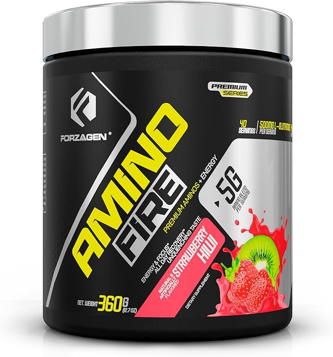 Forzagen Amino Fire | Essential Amino Energy Powder for Pre-Workout | BCAA Energy Boost & Muscle Recovery Drink Mix, Enhance Focus & Concentration, Dietary Supplement | Strawberry Kiwi, 40 Servings