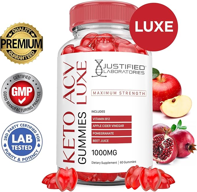 Luxe Keto ACV Gummies Advanced Formula 1000MG Luxe Keto Gummies Apple Cider Vinegar Formulated with Pomegranate Beet Juice Powder B12 Vegan Non GMO 60 Gummys