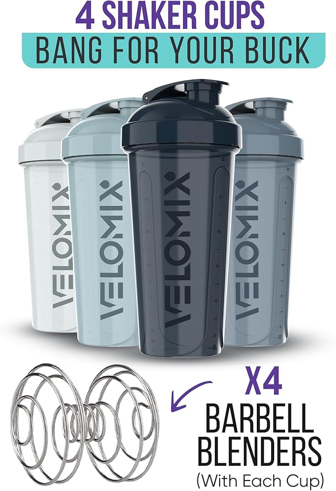 -4 PACK- 28 oz Shaker Cups for Protein Shakes - 4x Wire Whisk | Leak Proof Protein Shaker Bottles for Protein Mixes | Protein Shaker Bottle Pack | Mixer for Protein Shakes(Aqua Depths)