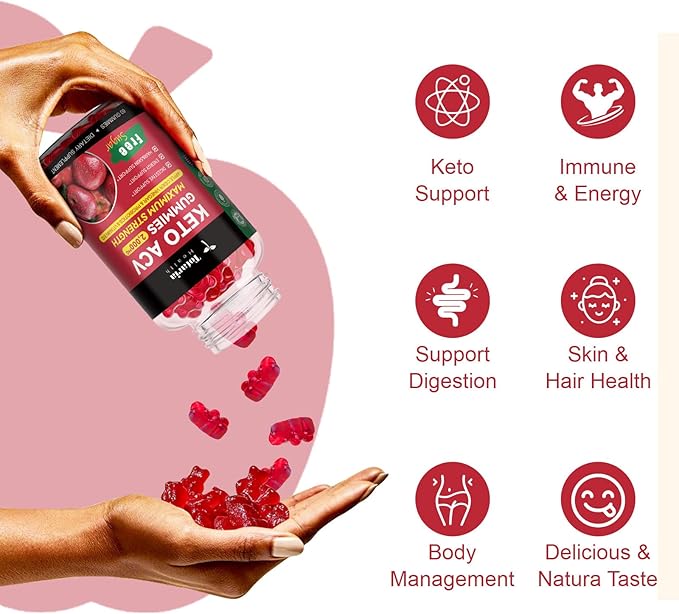 Keto ACV Gummies - 2000mg Apple Cider Vinegar Gummies Sugar-Free Support Stature Health with Probiotics, B12, Keto Supplements for Women & Men 60 Gummies