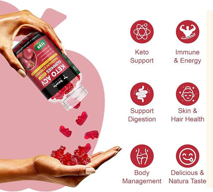 Keto ACV Gummies - 2000mg Apple Cider Vinegar Gummies Sugar-Free Support Stature Health with Probiotics, B12, Keto Supplements for Women & Men 60 Gummies