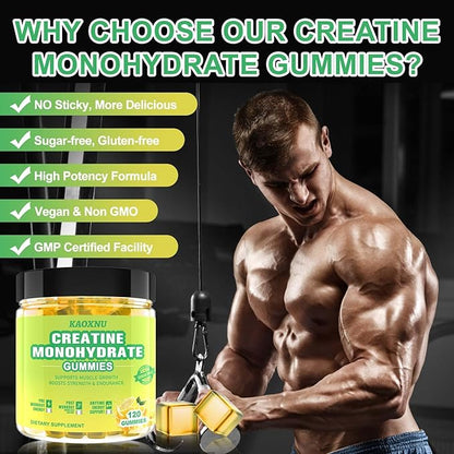 Creatine Monohydrate Gummies 5600mg for Men & Women, 120 CT Chewable Creatine Gummies for Muscle Support, Energy Boost, 5.6g of Creatine Monohydrate per Serving - Sugar Free, Vegan (Lemon Flavor)