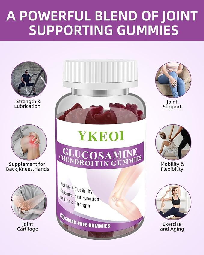 Sugar Free Glucosamine Chondroitin Gummies with MSM &Calcium,Joint Support Gummies for Men and Women,Cartilage & Immune Support Supplement,Mobility, Comfort, Flexibility Support- (1 Pack)