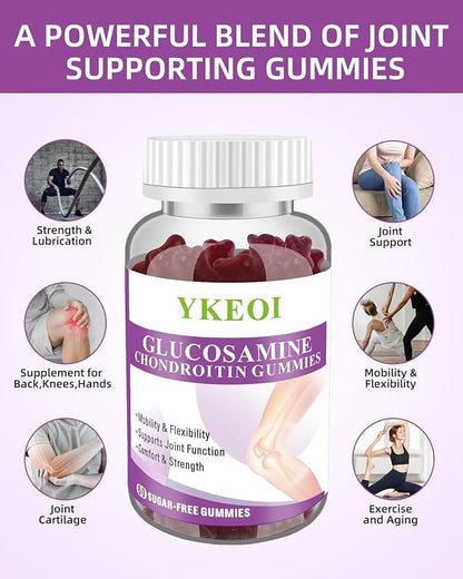 Sugar Free Glucosamine Chondroitin Gummies with MSM &Calcium,Joint Support Gummies for Men and Women,Cartilage & Immune Support Supplement,Mobility, Comfort, Flexibility Support- (1 Pack)