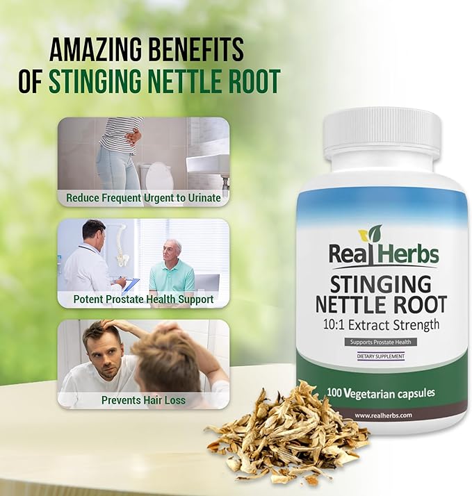 Real Herbs Stinging Nettle Root Extract 7500mg (750mg of 10:1 Extract) Vegetarian Friendly, Non-GMO, Gluten Free - Promotes Prostate & Urinary Tract Health - 100 Capsules