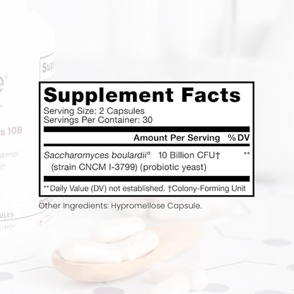 Saccharomyces 10B - Saccharomyces Boulardii, 10 Billion CFU Per Serving, Patented Strain: Lynside CNCM I-3799, Probiotic Capsules, Probiotics for Men and Women - 60 Count