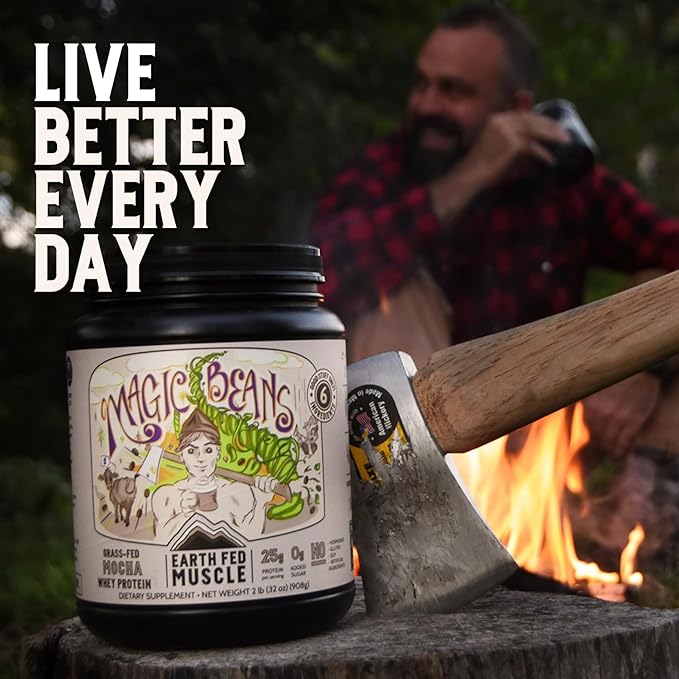 Earth Fed Muscle Magic Beans Mocha Truly Grass Fed Whey Protein Isolate Powder - Non GMO, Hormone Free, Soy Free, Gluten Free, Keto - 2lb, 31 Servings