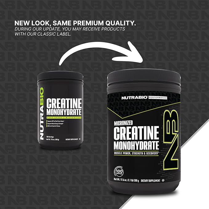 NutraBio Creatine Monohydrate - Micronized Pure Grade - Supports Muscle Energy and Strength - Unflavored, HPLC Tested (500 Grams)