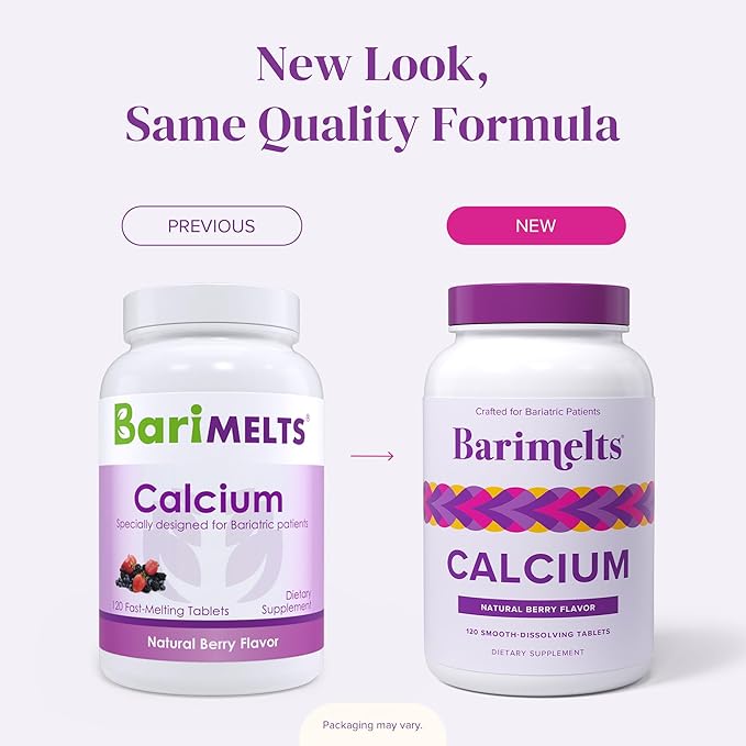Barimelts Calcium Citrate with Vitamin D3 & Magnesium - 120 Smooth-Dissolving Tablets (1-Month Supply) - Bariatric Calcium Supplements for Women, Natural Berry Flavor