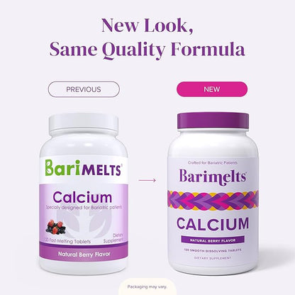 Barimelts Calcium Citrate with Vitamin D3 & Magnesium - 120 Smooth-Dissolving Tablets (1-Month Supply) - Bariatric Calcium Supplements for Women, Natural Berry Flavor