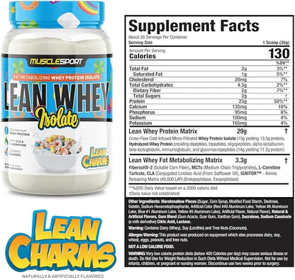 Musclesport Lean Whey Revolution™ Protein Powder - Whey Protein Isolate - Low Calorie, Low Carb, Low Fat, Incredible Flavors - 25g Protein per Scoop (2lb, Lean Charms)