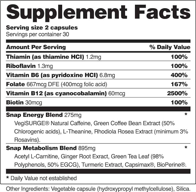 Metabolism and Natural Energy Supplements for Fatigue, Stress Relief, Energy Booster & Better Mood, Energy Pills for Women & Men, Ginger, Turmeric, Rhodiola Rosea, 60 Capsules