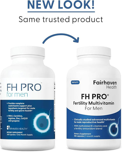 Fairhaven Health FH Pro for Men | Premium Fertility Supplement for Men | Optimal Count Support and Motility for Him | Male Multivitamin for Conception Support | 180 Capsules | 1 Month Supply
