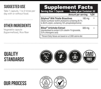 Triquetra Health SoActive® Milk Thistle: 10X More Effective Milk Thistle Phytosome, Optimized for Essential Bioactive Silybin A & B Plus Bilear® Artichoke Extract & Bile Enhancer | 60 Servings
