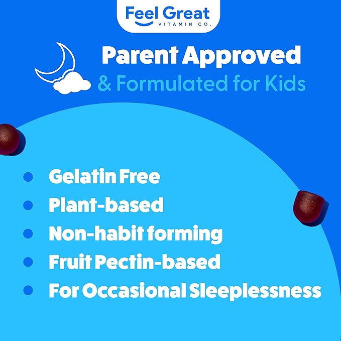 Feel Great Kids Melatonin Gummy | Strawberry Flavored Melatonin Gummies Kids | 1 MG of Melatonin Sleep Aid for Kids | Vegan Gummies | 60 Day Supply