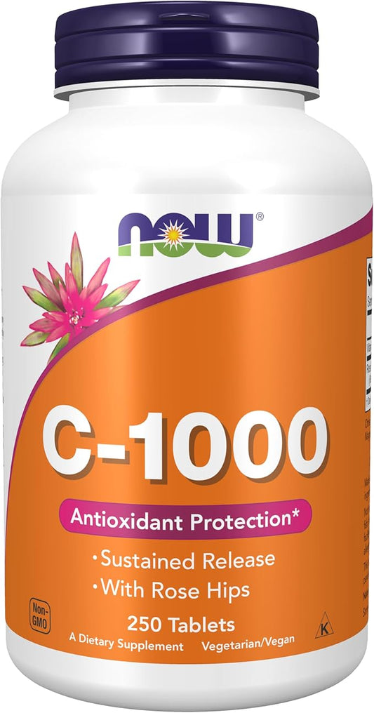 NOW Foods Supplements, Vitamin C-1,000 with Rose Hips, Sustained Release, Antioxidant Protection*, 250 Tablets