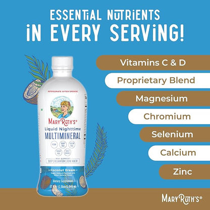 MaryRuth Organics Liquid Nighttime Multimineral Sleep Supplement | Sugar Free | Calm Magnesium Citrate| Calcium Magnesium Zinc | Available in 4 Flavors | Vegan | Gluten Free | 32 Servings