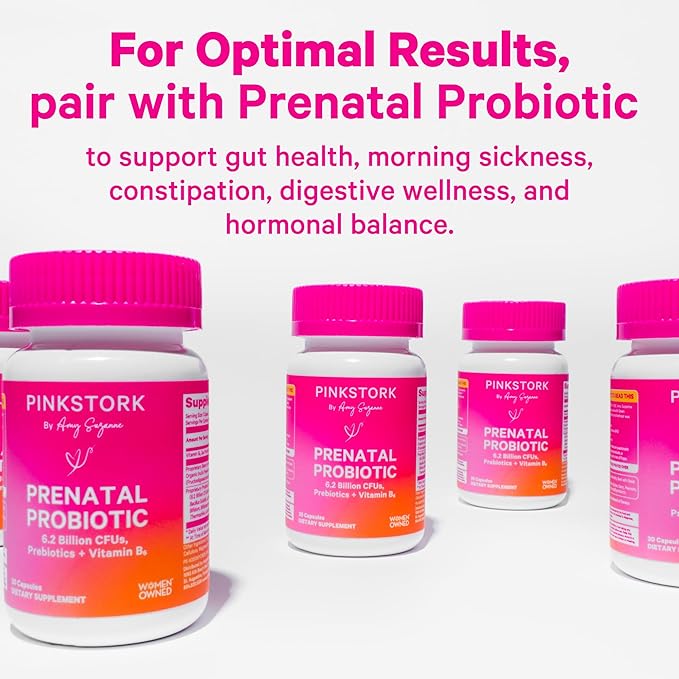 Pink Stork Total Prenatal Vitamins with DHA, Folate, Iron, Choline, and Vitamin B12 - Prenatals for Women to Support Fetal Development, Pregnancy Must Haves - 60 Capsules, 1 Month Supply