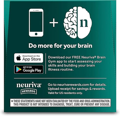 NEURIVA Ultra Decaffeinated Clinically Tested Nootropic Brain Supplement for Mental Alertness, Memory, Focus & Concentration, Cognivive, Neurofactor, Phosphatidylserine, Vitamins B6 B12, 60 Capsules