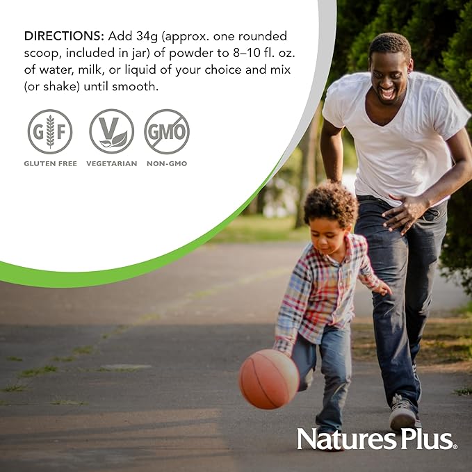 NaturesPlus SPIRU-TEIN, Blueberries & Cream - 1.12 lb - Plant-Based Protein Powder - Vitamins & Minerals for Energy - Vegetarian, Gluten Free - 15 Servings